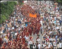 Buddhist monks protesting in Burma
